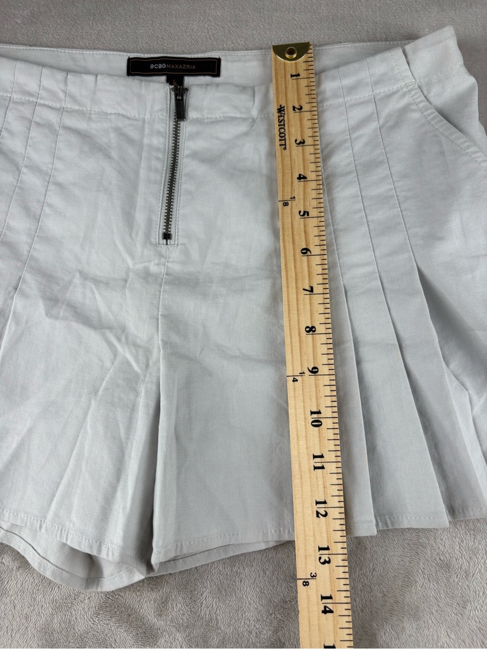 BCBGMAXAZRIA White Linen Blend Skort Women’s Size 6 Pleated Mini Skirt Shorts - Picture 4 of 9